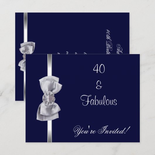 Invitation Party Argent Bow Fabuleux 40e Marine (Devant / Derrière)