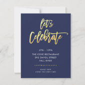 Invitation PARTY Bar Mitzvah marine moderne + faux script or (Devant)