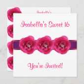 Invitation Party Blanc rose Fleur Douce 16 (Devant / Derrière)