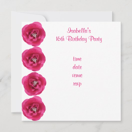 Invitation Party Blanc rose Fleur Douce 16 (Dos)