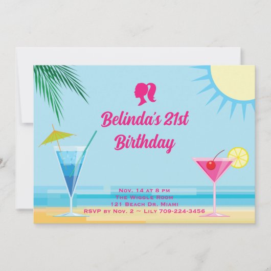 Invitation Party Blue Tropical Beach 21e anniversaire (Devant)