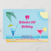 Invitation Party Blue Tropical Beach 21e anniversaire (Devant / Derrière)