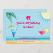 Invitation Party Blue Tropical Beach 21e Anniversaire Week-en (Devant / Derrière)