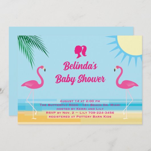 Invitation Party Blue Tropical Beach Baby shower (Devant / Derrière)