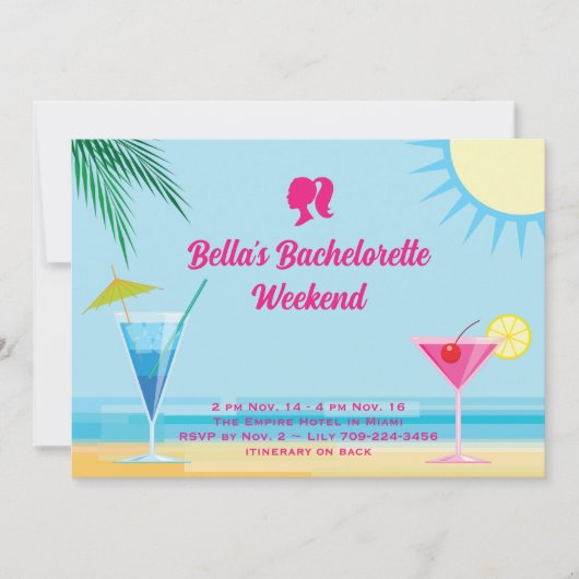 Invitation Party Blue Tropical Beach Week-end Bachelorette (Devant)