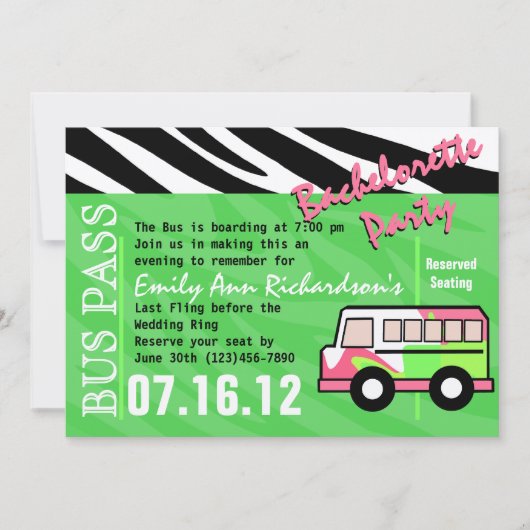 Invitation Party Bus Bachelorette Party Bash (Devant)