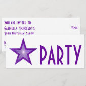 Invitation 'PARTY' de l'étoile violette blanc long (Devant / Derrière)