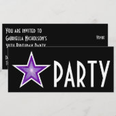 Invitation 'PARTY' de l'étoile violette noir long (Devant / Derrière)