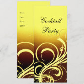 Invitation Party Elegant Jaune Or Brown Floral (Devant / Derrière)