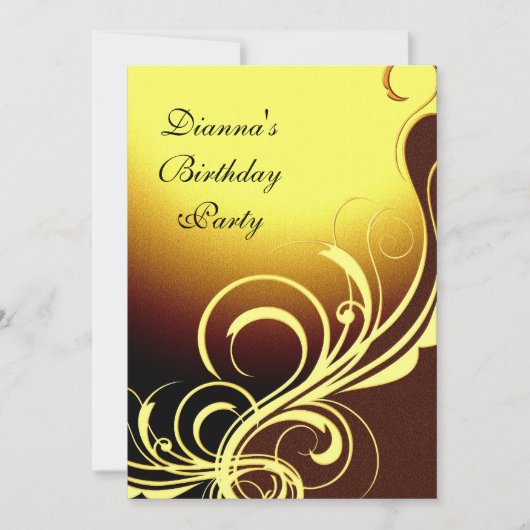 Invitation Party Elegant Jaune Or Brown Floral (Devant)