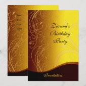 Invitation Party Elegant Jaune Or Noir Floral (Devant / Derrière)