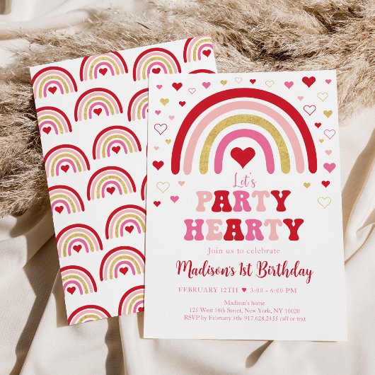 Invitation Party Heart Boho Rainbow Valentine Anniversaire