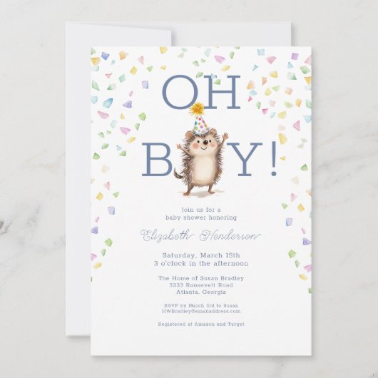 Invitation Party Hedgehog C'est un Baby shower garçon Invitat (Devant)