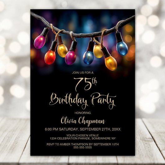 Invitation Party Lights 75th Birthday Party