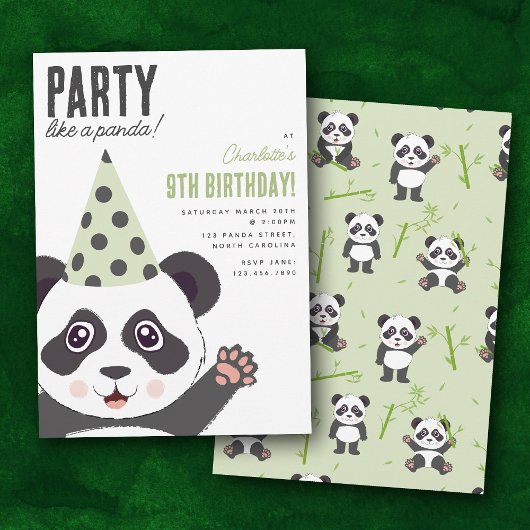 Invitation Party Like a Panda Kids Cute Birthday Party