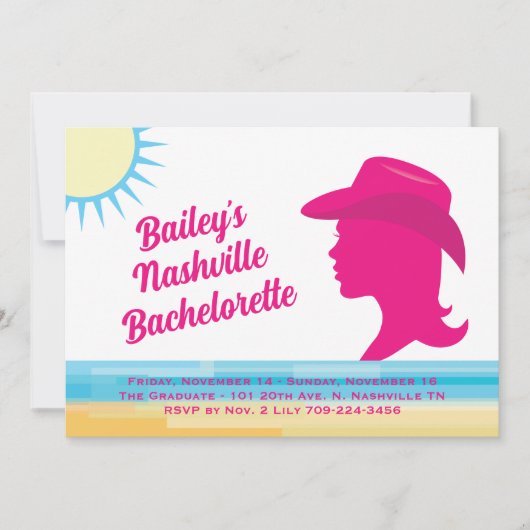 Invitation Party Pink Nashville Weekend Bachelorette blanche (Devant)