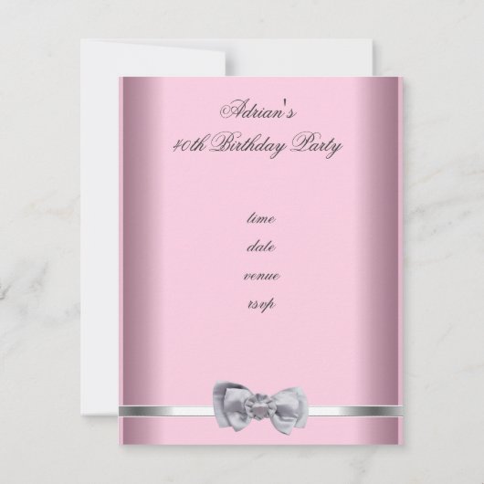 Invitation Party Silver Bow Image Fabuleux 40th Pi (Dos)