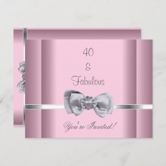 Invitation Party Silver Bow Image Fabuleux 40th Pi (Devant / Derrière)