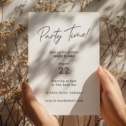 Invitation Party Time | Moderne minimaliste Simple Blanche
