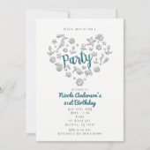 Invitation PARTY Turquoise Beach Glam Diamond Heart Invitatio (Devant)