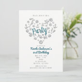 Invitation PARTY Turquoise Beach Glam Diamond Heart Invitatio (Debout devant)