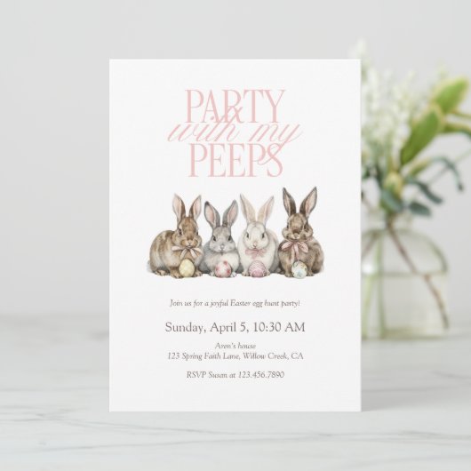 Invitation Party With My Peeps Easter Egg Hunt Bunny Kids (Debout devant)