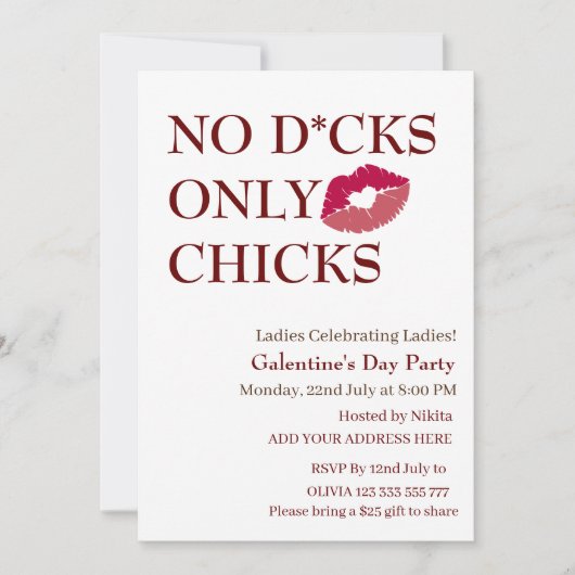 Invitation Pas de D*cks Seulement les poules Galentine's Day  (Devant)