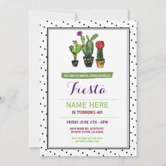 Invitation Pas de Siesta Fiesta Anniversaire Cactus Invitatio (Devant)