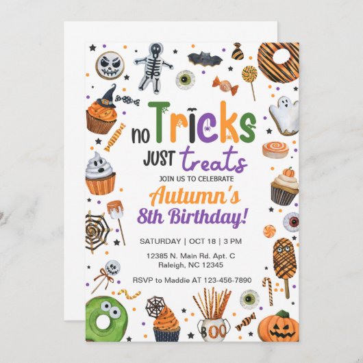 Invitation Pas de trucs pour traiter l'invitation Halloween. (Devant / Derrière)