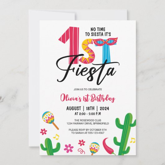 Invitation Pas Le Temps De Siesta Cute Premier Fête Anniversa (Devant)