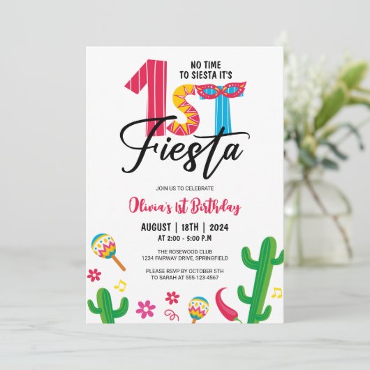 Invitation Pas Le Temps De Siesta Cute Premier Fête Anniversa (Debout devant)