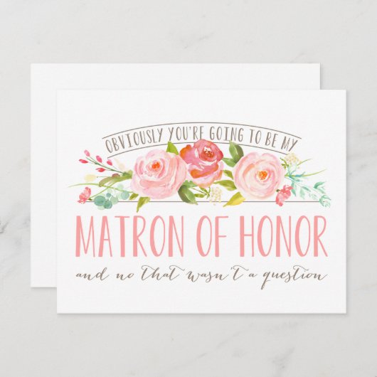 Invitation Pas une question, Matrone d'Honneur Jardin de rose (Devant / Derrière)