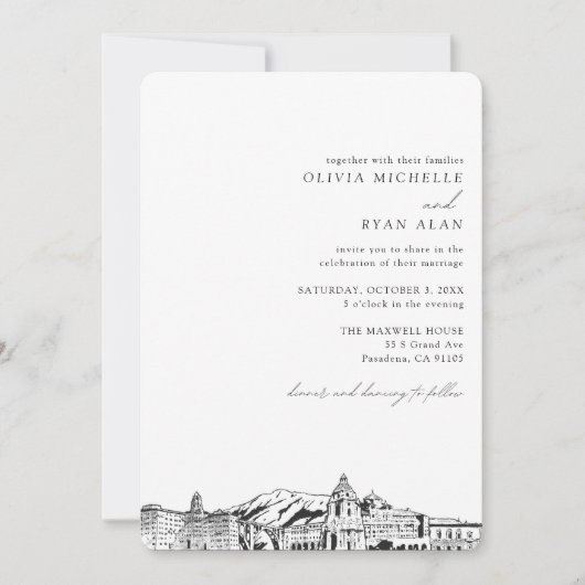 Invitation Pasadena Mariage personnalisé Skyline Esquisse Inv (Devant)