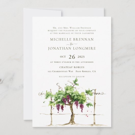 Invitation Paso Robles Vineyard Vineyard Grapevine Mariage (Devant)