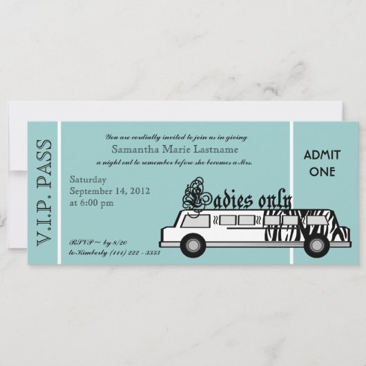 Invitation Pass de la Bachelorette Limousine (Devant)
