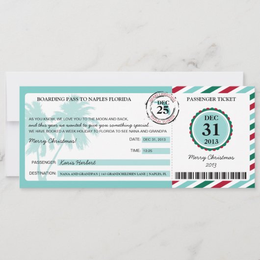 Invitation Pass d'embarquement de Noël en Floride (Devant)