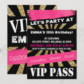 Invitation PASS VIP Fête de danse Pyjama Party Adolescente Fi (Devant / Derrière)