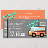 Invitation Passe de bus de fête de Bachelor Orange (Devant / Derrière)