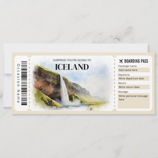 Invitation Passe d'embarquement Islande modifiable Billet avi (Devant)