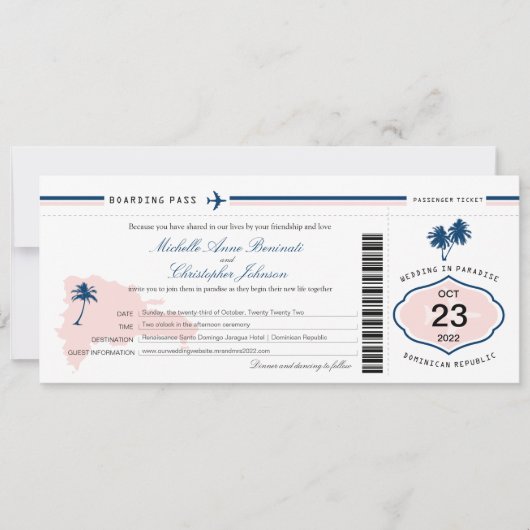 Invitation Passe d'embarquement Mariage Palm Tree en Républiq (Devant)