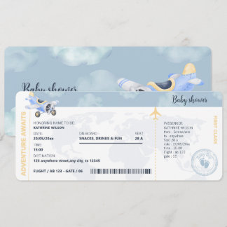 Invitation Passe d'embarquement Voyage Baby shower neutre pou