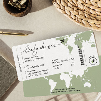 Invitation Passe d'embarquement Voyage Baby shower neutre pou