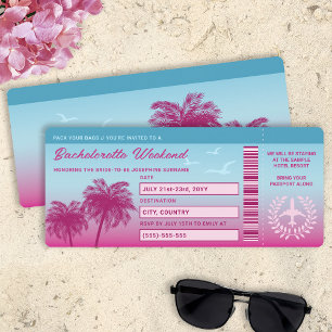 Invitation Passe Pink Blue Tropical Bachelorette Voyage Embar