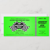 Invitation Passe Piste de Course Anniversaire Billet vert cla (Devant)