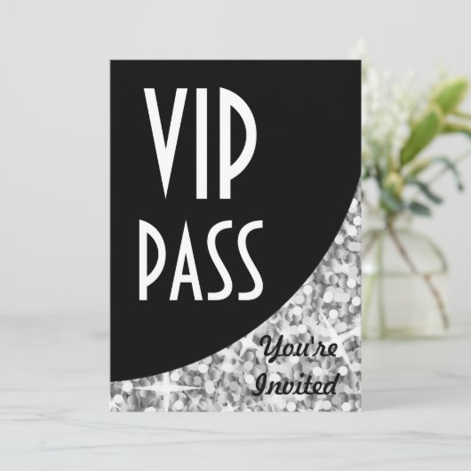 Invitation "Passe VIP" courbe noire "Silver" Glitz (Debout devant)