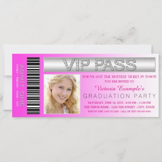Invitation Passe VIP rose Admission Billet d'admission Partie (Devant)