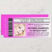 Invitation Passe VIP rose chaud Admission Billet Anniversaire (Devant / Derrière)
