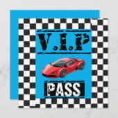 Invitation Passe VIP Voiture de course unique fête d'annivers (Devant / Derrière)
