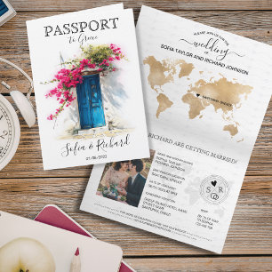 Invitation Passeport de destination de mariage Santorin Grèce