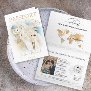 Invitation Passeport de destination mariage Santorini Grèce